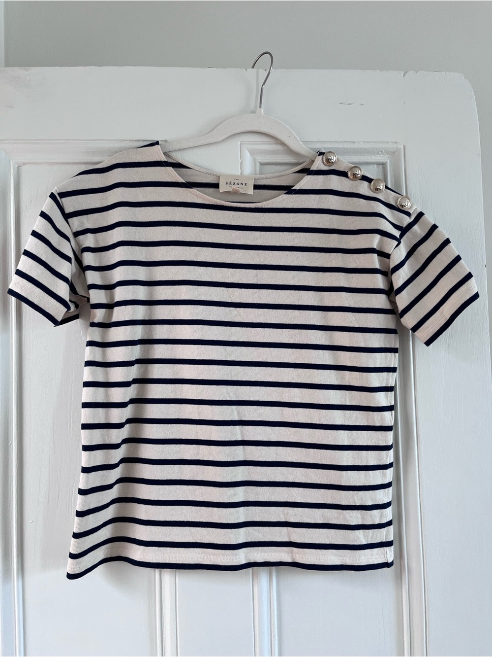 Sézane Derek t-shirt Ecru/Marine size small